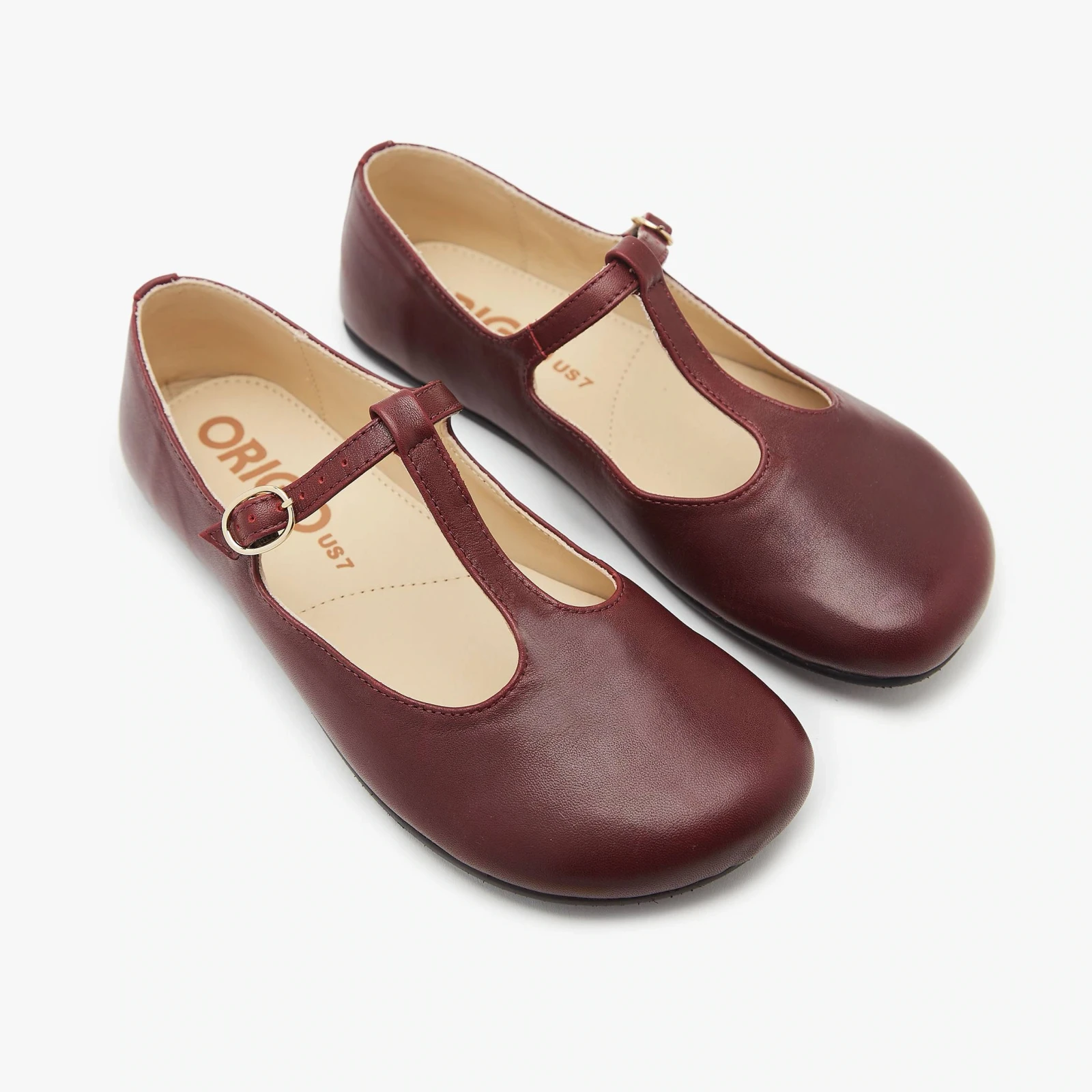 Босоногие туфли Origo Mary Jane T Strap — винный, фото 2